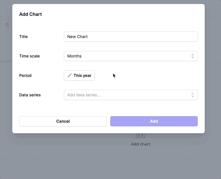 Adding data series with metrics and formulas to chart