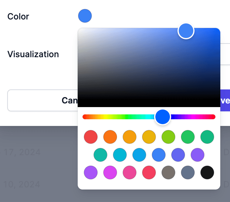 Color customization interface for chart data series