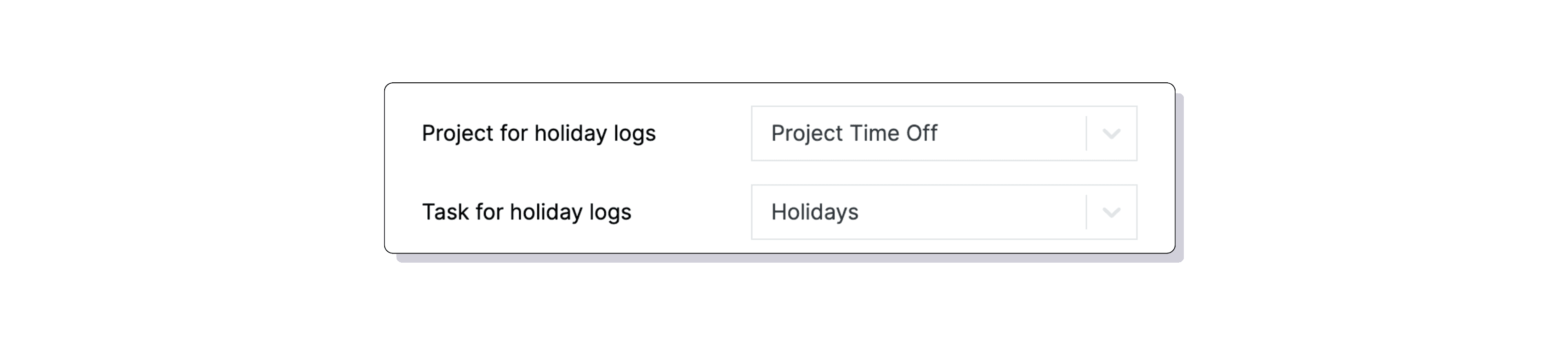 Time off project and task selection for holiday logging