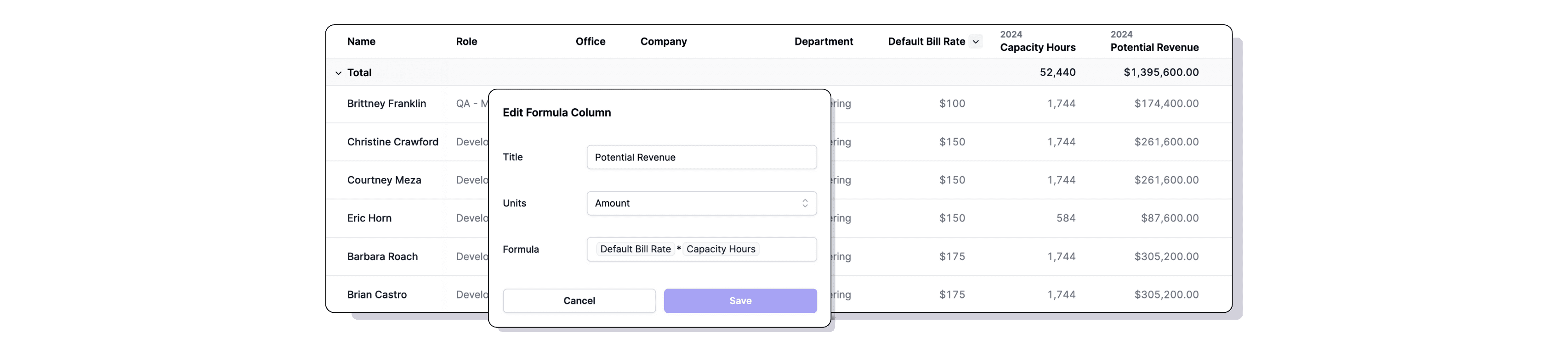Custom field formula for potential revenue calculation in Metric AI