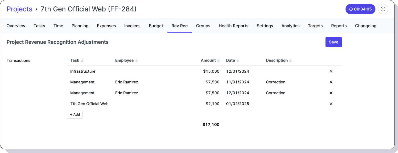 Revenue recognition settings showing distribution methods and attribution options