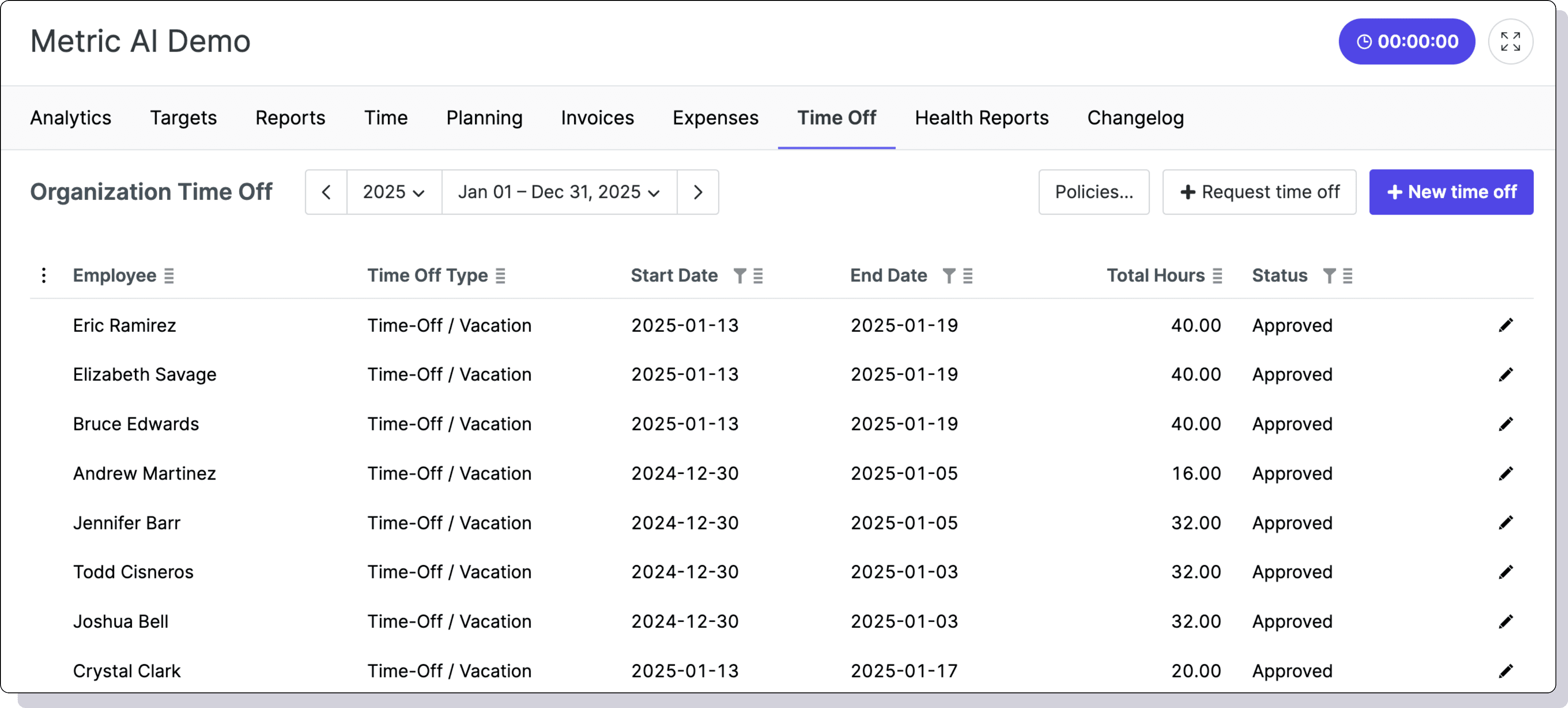 Time off management system showing approval flow and leave balances